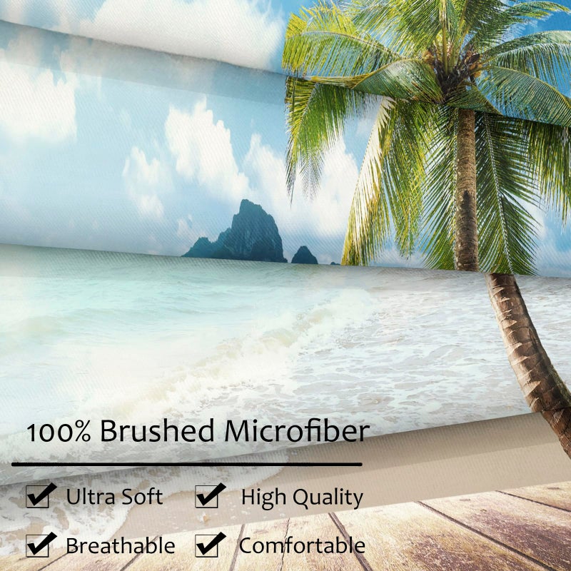 Bedbay Coastal Beachy Comforter Set King Beach Themed Comforter Bedding Set Tropical Palm Tree Quilt Set 3 Pcs Beach Room Decor Ocean Coastal Bedding Set King Duvet Set - Image 5